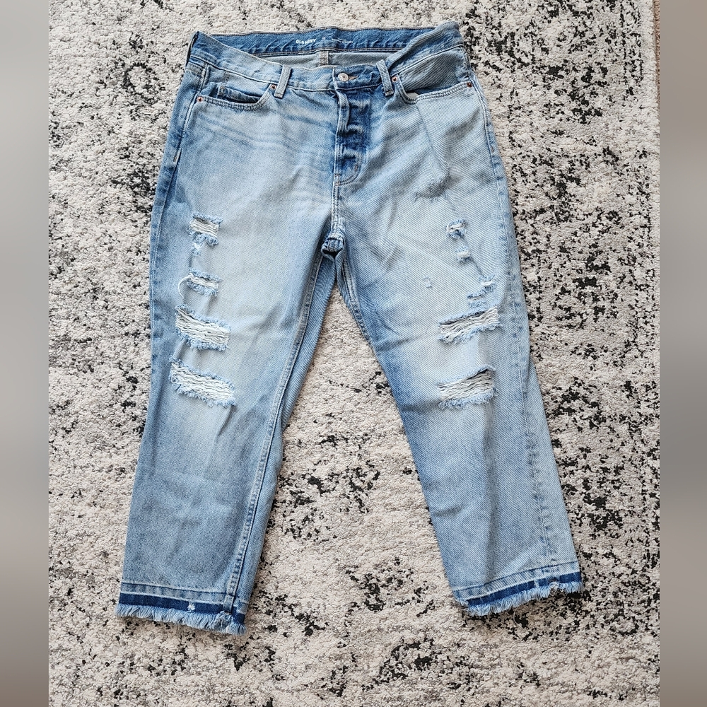 OLD NAVY Highrise Slouchy Straight Jeans Distressed Womens Size 10 Petite